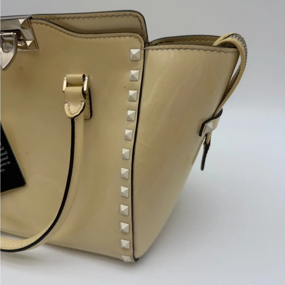 Valentino Garavani Rockstud Patent‎ Leather Satchel Cream – Authentic